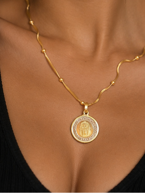 King Tut Egyptian Coin Necklace – Ancient Egypt Pendant Chain.
