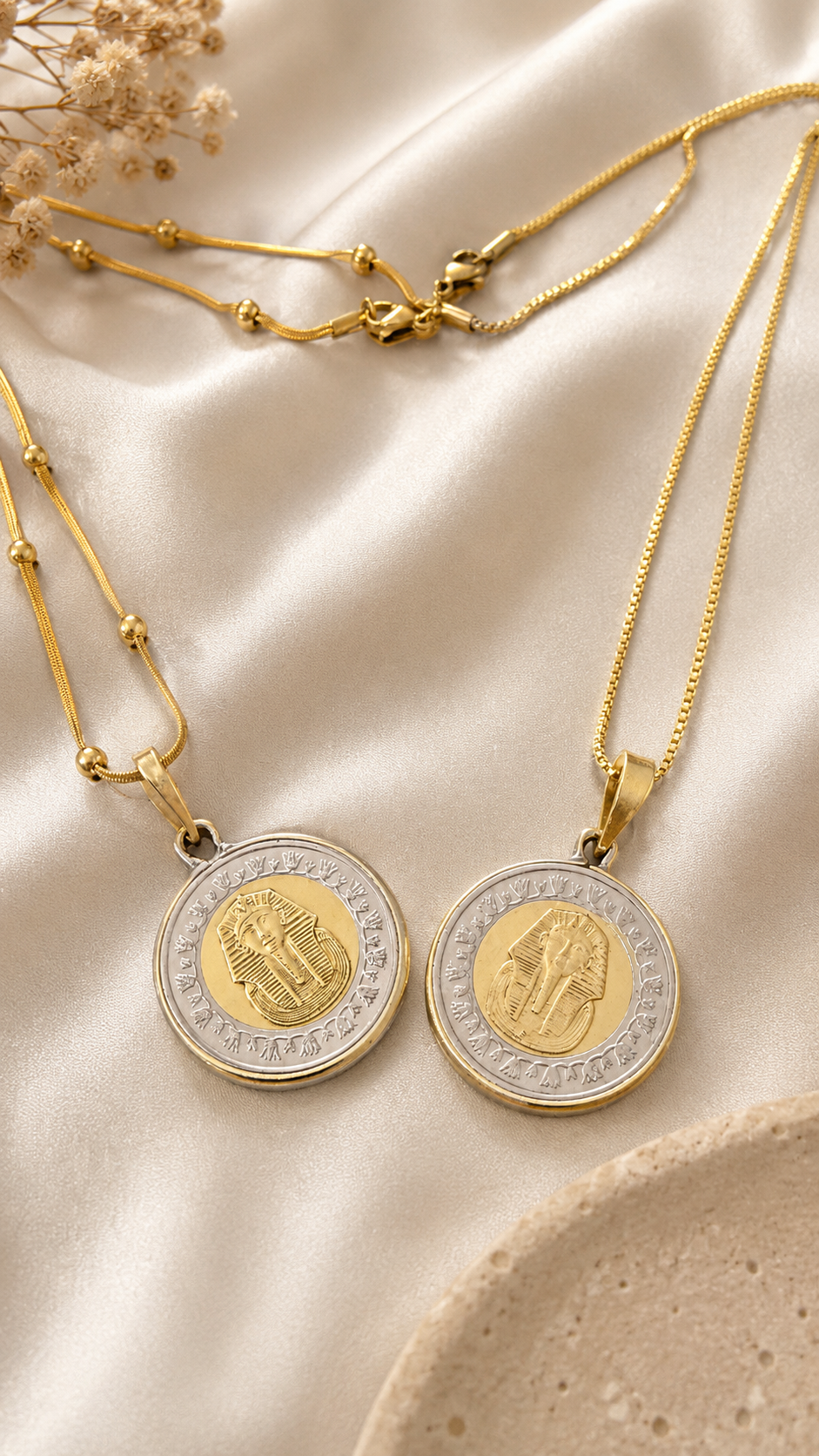 King Tut Egyptian Coin Necklace – Ancient Egypt Pendant Chain.