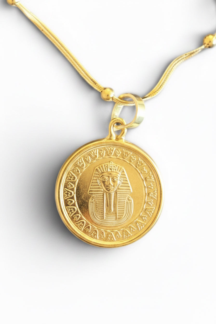 King Tut Egyptian Coin Necklace – Ancient Egypt Pendant Chain.