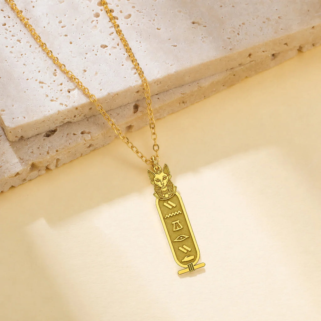 Custom Bastet Cartouche Necklace.