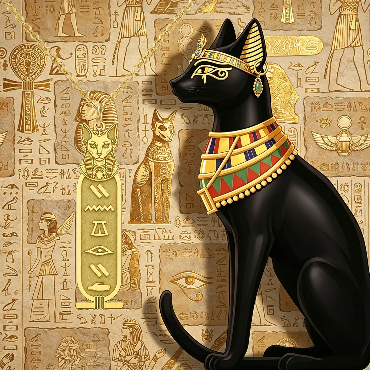Custom Bastet Cartouche Necklace.