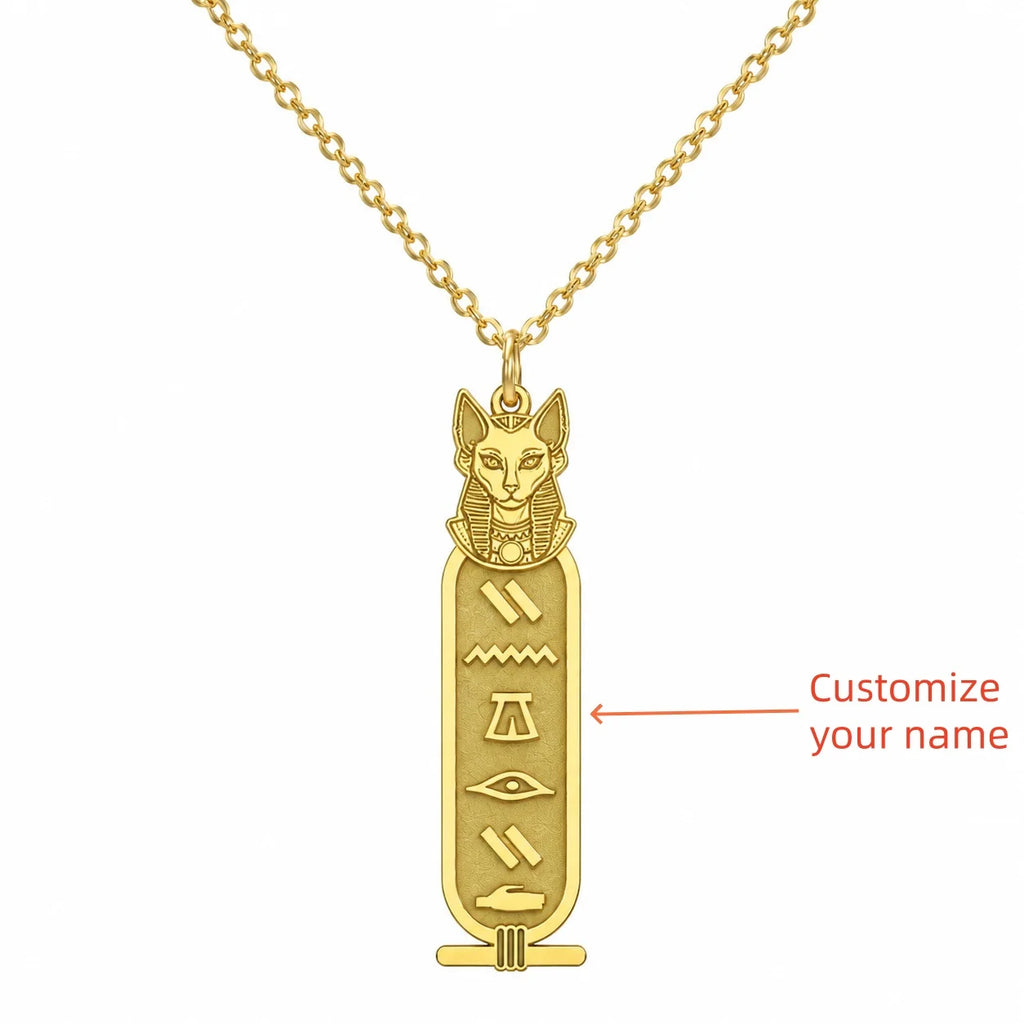 Custom Bastet Cartouche Necklace.