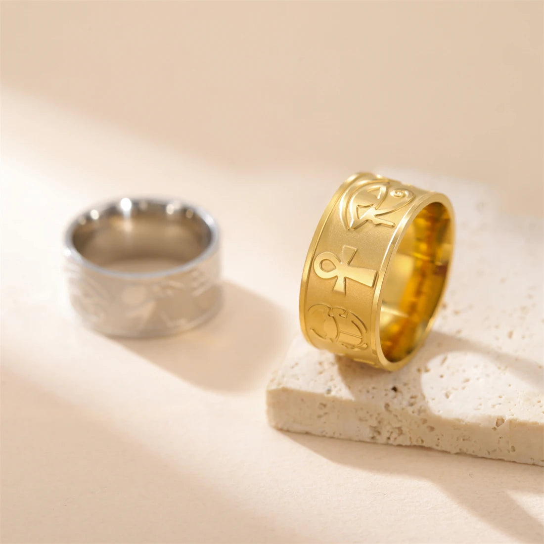 Ankh Cross Eye of Horus Sphinx Rings.
