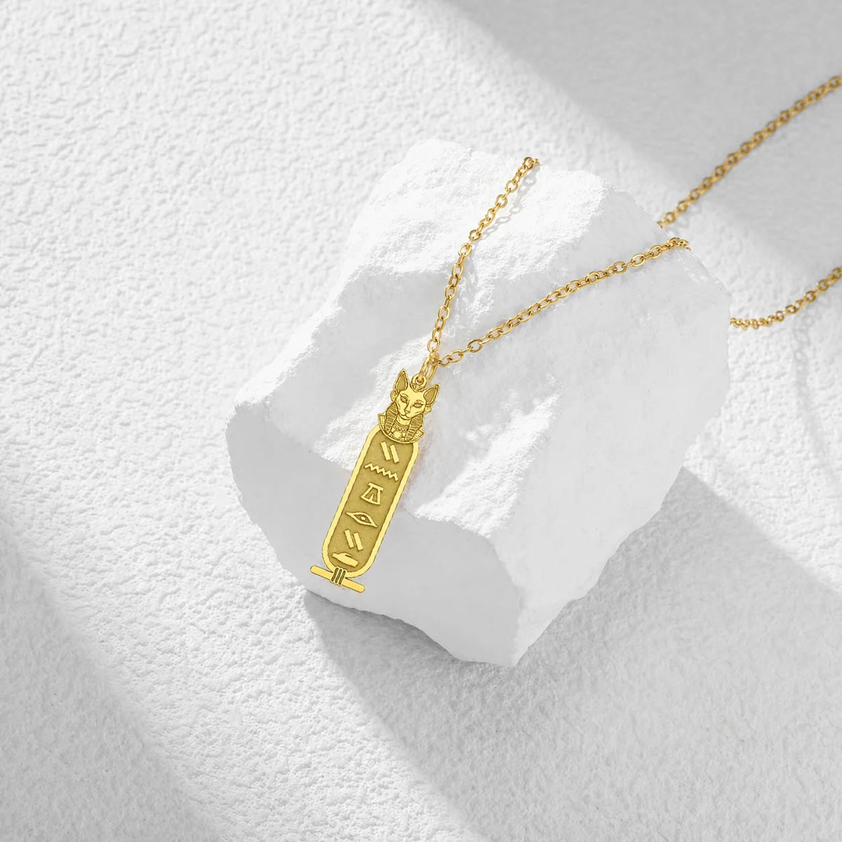 Custom Bastet Cartouche Necklace.