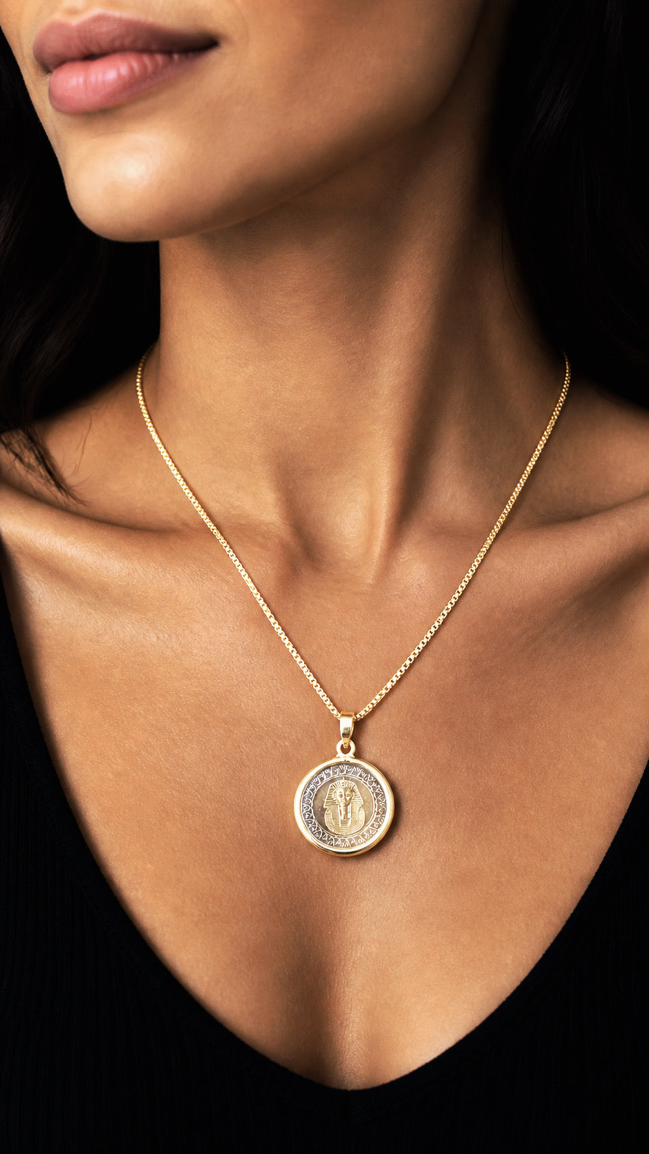 King Tut Egyptian Coin Necklace – Ancient Egypt Pendant Chain.
